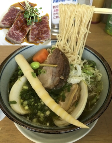 「[新春限定 C] 丸地鶏黄金+顎+小鯖+蛤 & 和牛たたき」@MENYA 食い味の道有楽の写真