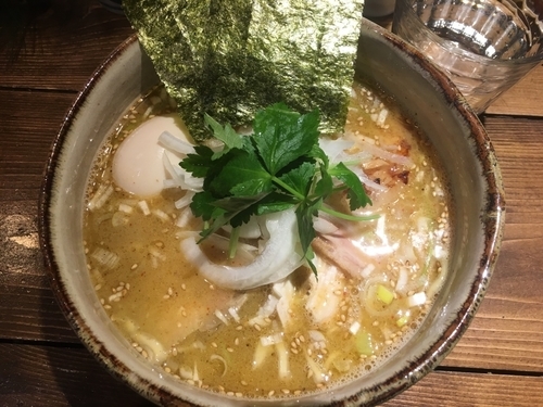 「鴨の濃い出汁そば850円、特製トッピング200円」@神田とりそば なな蓮の写真