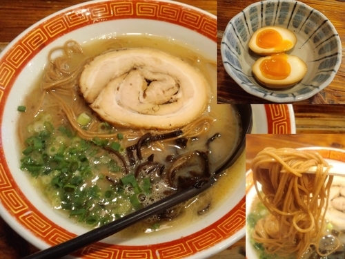 「博多ラーメン(全粒麺)+味玉+替玉(細麺)=830円」@たつ屋の写真