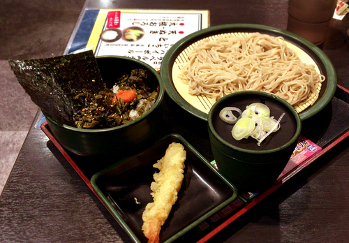 「高菜明太セット(360円)+えび天(クーポン)」@ゆで太郎 人形町2丁目店の写真