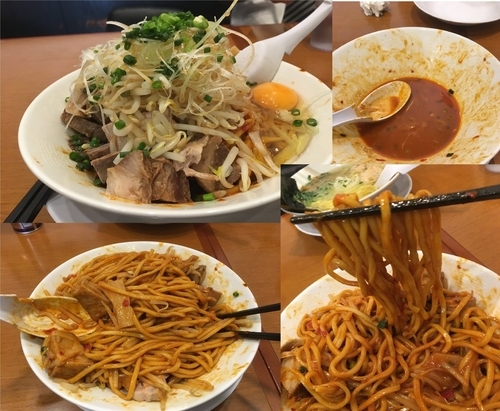 「辛味まぜそば卵入(大辛)+半ライス／￥850+150」@稲荷屋の写真