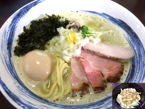 「【限定】濃厚牡蠣鶏そば（850円）＋炙りチーズご飯」@麺屋 むじゃきの写真