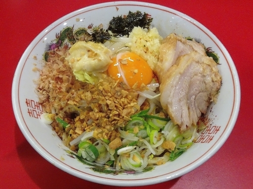 「ラーメン（720円）＋汁なし（130円）アブラ以外全部」@ラーメン英二の写真