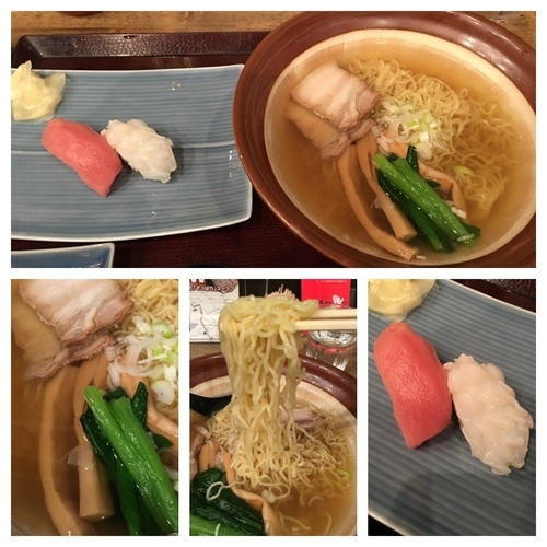 「あさっぱらーめん握り鮨2貫セット 500円」@お食事処 市玄の写真