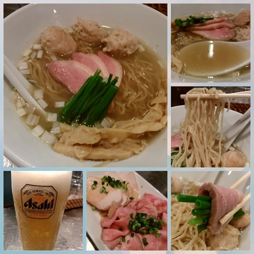 「鴨清湯（塩）900円＋ビール等」@日の丸さんじの写真