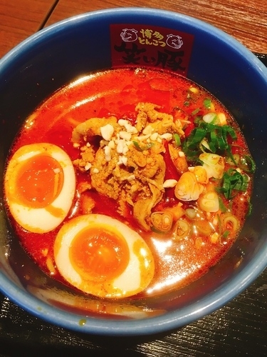 「肉まみれ濃厚担々麺」@博多とんこつ 笑い豚の写真