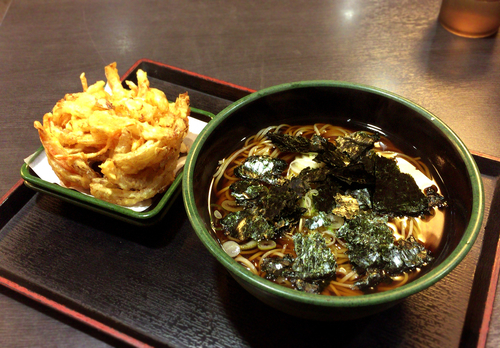 「焼きのりそば(380円)+かき揚げ(クーポン)」@ゆで太郎 本所吾妻橋店の写真