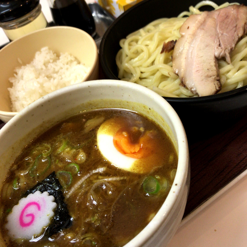 「カレーつけめん（あつもり 小ライス付き）800円」@らーめん・つけめん 満帆 太田本店の写真