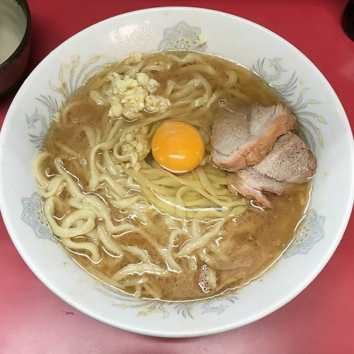 「小ラーメン（ヤサイ無・ニンニク）＋生卵￥７００」@ラーメン二郎 環七一之江店の写真
