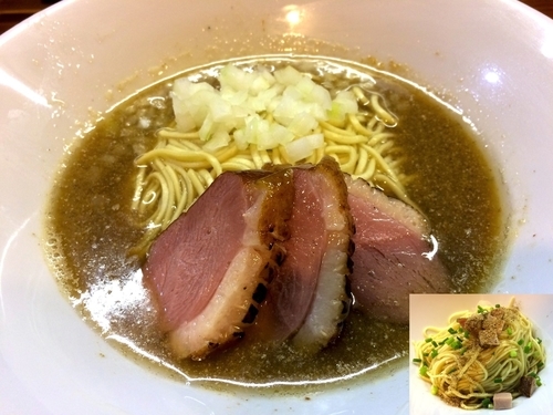 「鴨煮干醤油そば（730円）＋味付き替玉（200円）」@中華そば 先崎の写真