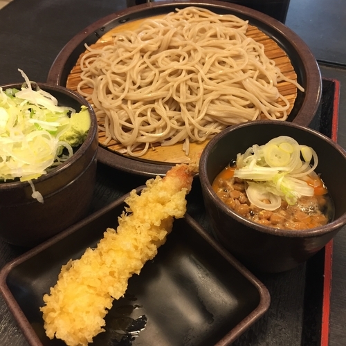 「もり納豆玉子※（￥360）＋海老天（クーポン）」@ゆで太郎 芝浦一丁目店の写真