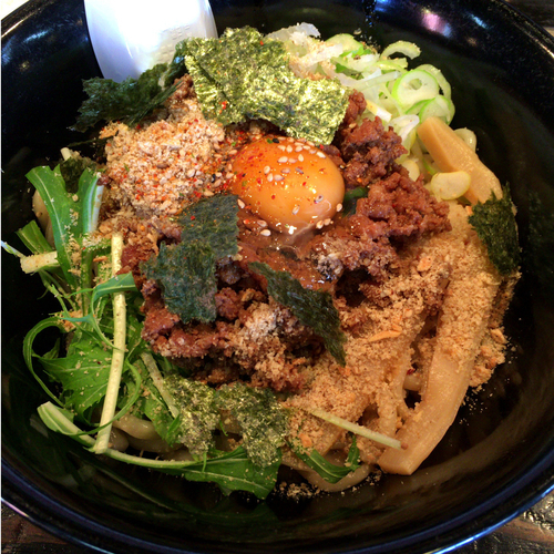 「まぜそば ライス　820円→500円（税別）」@らーめん 布袋の写真