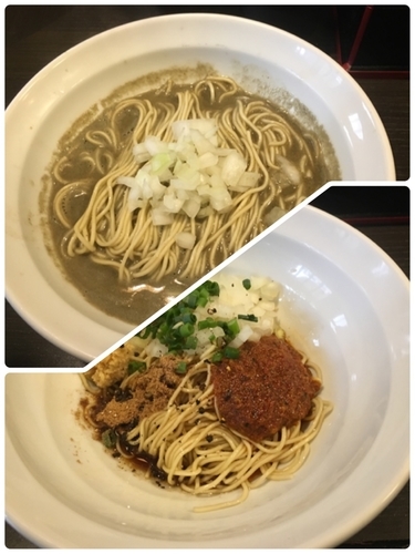 「煮干そばhybrid、シュリンプカレーの和え玉」@灰汁中華 丿貫 福富町本店の写真