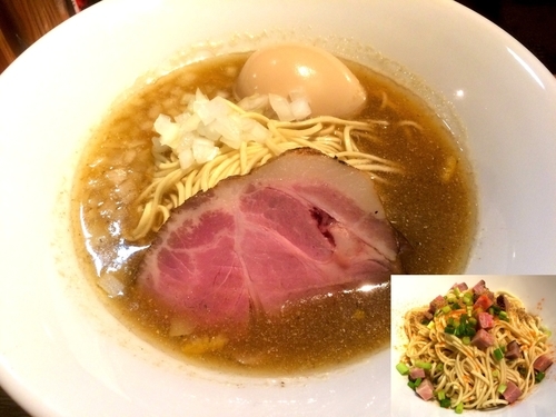 「味玉煮干塩そば（830円）＋味付き替玉（200円）」@中華そば 先崎の写真