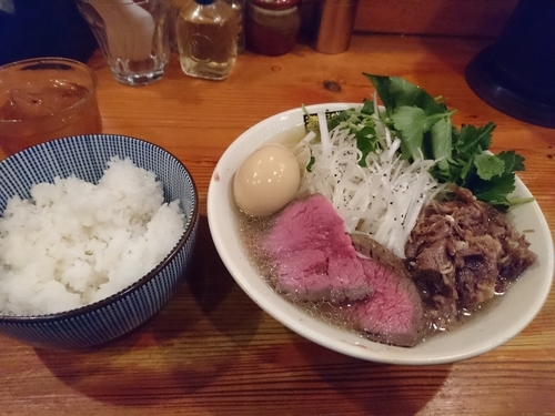 「牛テールラーメン 味玉 ごはん小」@濃菜麺 井の庄の写真