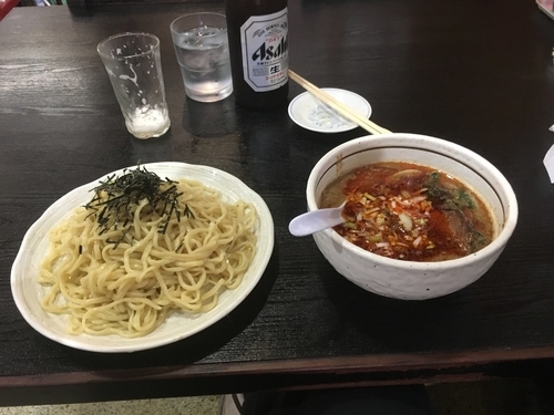 「坦々つけ麺 並 極辛＋きざみチャーシュー＋beer」@桃天花の写真