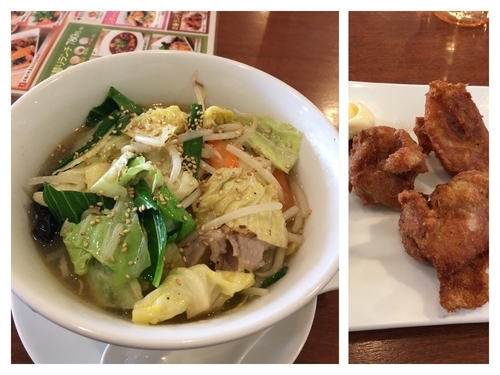 「野菜タンメン680円+唐揚げ(3個)250円」@中華レストランChina Fan 草加店の写真