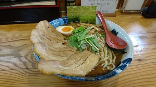 「中華そば・こってり太麵+特盛り+小ブタ」@角ふじ 心麺の写真