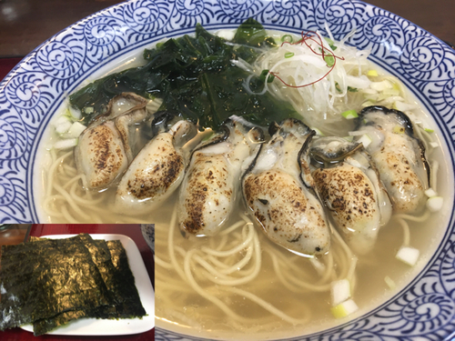 「【季節限定】炙りカキ潮麺1000円、焼きのり100円」@天然だしラーメン 潮の音の写真