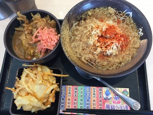 「朝ごはんメニューカレー丼+チケット（かき揚げ）　360円」@ゆで太郎 入間宮寺店の写真