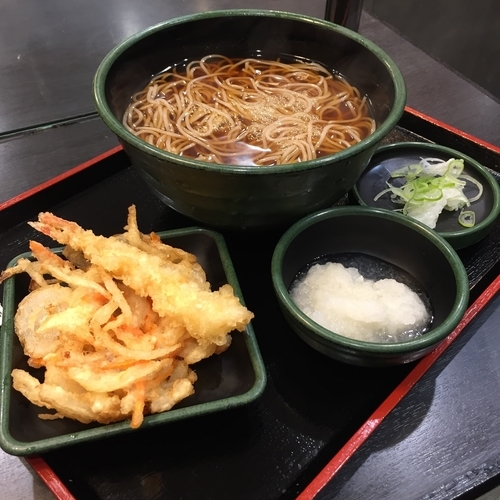 「朝そば（おろし）（￥330）＋海老天（クーポン）」@ゆで太郎 南青山一丁目店の写真