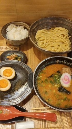 「めんたい煮込みつけ麺セット+煮たまご」@元祖めんたい煮こみつけ麺の写真
