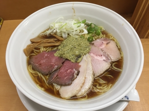 「醤油そば〜牡蠣のアヒージョ添え（肉増し）」@中華そば 大井町 和渦の写真
