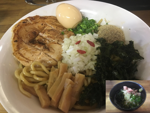 「【限定】天草大王と伊吹イリコの油そば800円ニボ茶飯150円」@へべれ家の写真