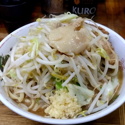 「ミニラーメン（カタメ・ニンニク少なめ・アブラ）」@ラーメン二郎 新小金井街道店の写真