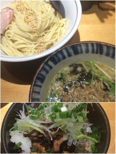「塩つけ麺(中盛り)+和風ちゃーしゅー丼」@焼きあご塩らー麺 たかはし 新宿本店の写真