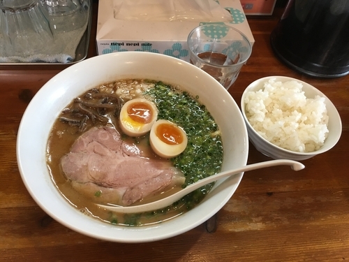 「煮干しとんこつラーメン＋煮卵＋ライス」@麺屋 菜々兵衛の写真