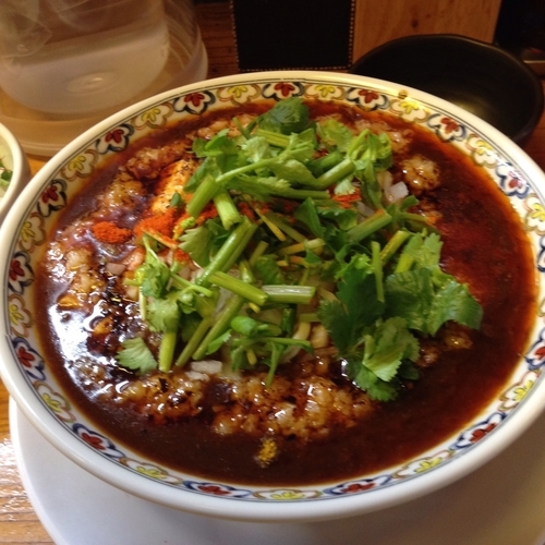 「背脂カレー麻婆麺 +ネギ増し」@辛っとろ麻婆麺 あかずきんの写真
