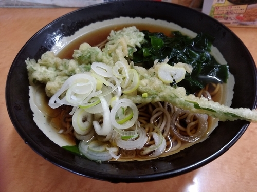 「春菊天わかめそば(並盛)450円」@そば・うどん 八起家 西口店の写真