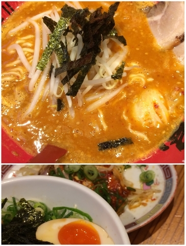 「ずん辛らーめん+塩チャ丼+炙りおつまみチャーシュー」@ラー麺ずんどう屋 新宿歌舞伎町店の写真