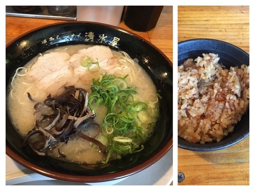 「博多ラーメン600円+かしわめし150円」@博多ラーメン 清水屋の写真