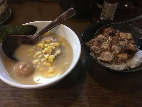 「お子様らーめん味噌 350円 味玉 100円 肉丼300円」@一指禅 上福岡店の写真