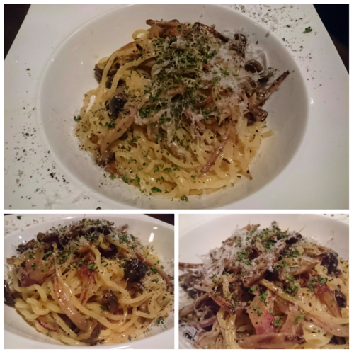 「グアンチャーレとキノコのカルボナーラ和えそば」@古民家BAR HINATA 白山店の写真