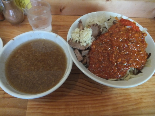 「オロチョンつけ麺中盛700円(トッピング全部)」@にかいやの写真