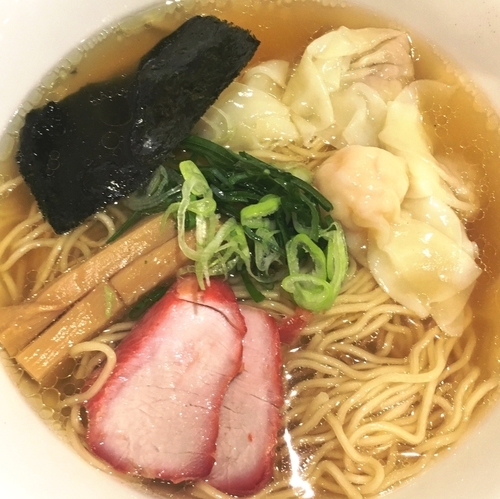 「白だし特製ワンタン麺（ハーフ；肉・エビ２ケずつ）」@支那そば 大和 稲荷町本店の写真