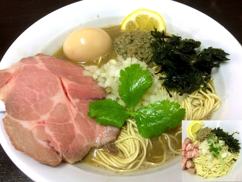 「【限定】濃煮干ら〜めん牡蠣ペースト添え（850円）＋和え麺」@へべれ家の写真