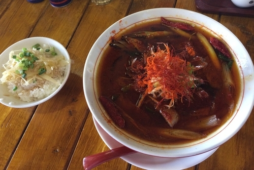 「炎の海老麺 マグマ&ネギご飯」@ラーメン エビスKENの写真