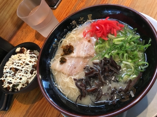 「博多ラーメン600円+マヨチャーシュー飯150円」@博多ラーメン 清水屋の写真