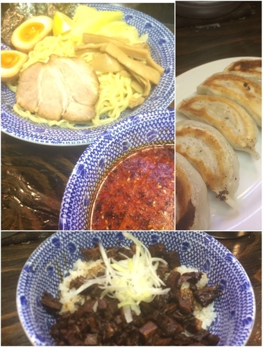 「つけ麺(醤油)+辛さ+チャーシュー丼++餃子」@氣華の写真
