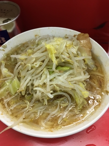 「ラーメン　麺少なめ　ニンニク」@ラーメン二郎 三田本店の写真