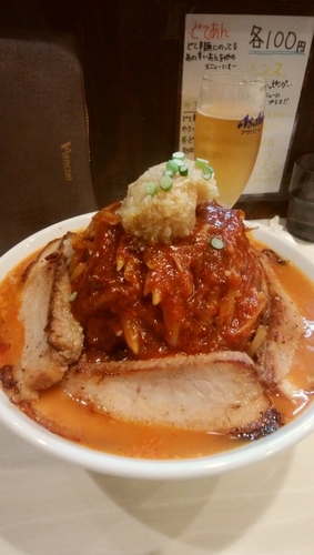 「チャーシューどてから麺ニンニク脂増し大辛麺柔らかめ」@どてちんⅢの写真