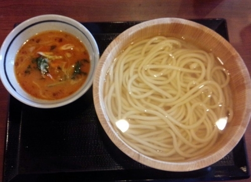 「肉味噌つけうどん（大）490円＊１日釜揚げの日特別価格」@丸亀製麺 米沢店の写真