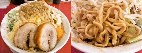 「まぜそば（ニンニクマシマシアブラガリマヨ）+Wチーズ+豚1枚」@鷹の目 獨協大学前本店の写真