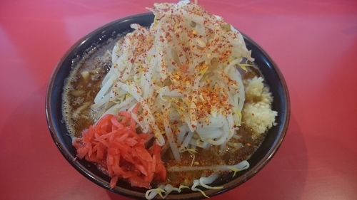 「辛いらーめん、ミニ、固め、ニンニク、野菜、アレ、唐辛子、しび」@麺屋 桐龍の写真