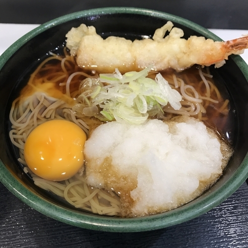 「朝そば（玉子）（￥330）＋海老天（クーポン）」@ゆで太郎 芝浦4丁目店の写真