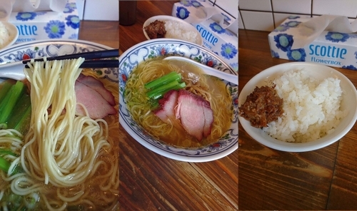 「『貝そば(白)+肉味噌付きごはん(￥800+100)』」@まるえ食堂の写真